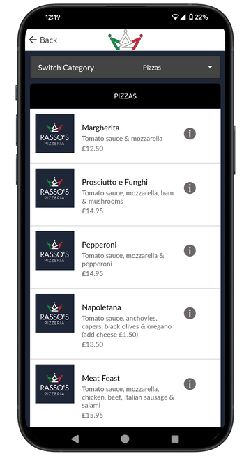 App previews of the Rasso's app